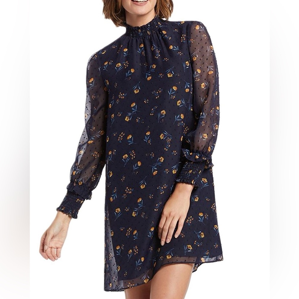 Draper James Navy Floral Swiss Dot Overlay Dress